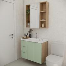 Conjunto de banheiro sem cuba vittare 80cm estilare cnj5007 carvalho/verde gaveta esquerda