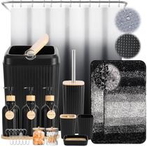 Conjunto de banheiro XLHOMO 32PCS com cortina de chuveiro e tapetes pretos