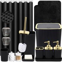Conjunto de banheiro XLHOMO Black com cortina de chuveiro, tapetes e 25 peças