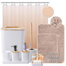 Conjunto de banheiro XLHOMO branco e dourado com cortina de chuveiro 24 unidades