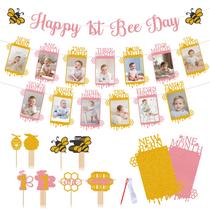 Conjunto de banners fotográficos RANERVZ Glitter Pink Gold Bumble Bee 1st Conjunto de banners fotográficos RANERVZ Glitter Pink Gold Bumble Bee 1st