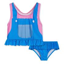 Conjunto de baño Ms. Rachel para niñas pequeñas, espalda racer, protección solar UPF 50+, talla 2T, rosa/azul
