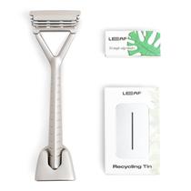 Conjunto de barbeadores Leaf Shave The Leaf Razor Silver com suporte e lâminas