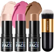Conjunto de bastões de maquiagem Lezero, 3 unidades com iluminador e blush