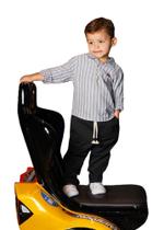Conjunto de Bata Listrada e Calça Preta de Sarja Masculino Infantil Digi D241609