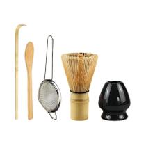 Conjunto De Batedor De Matcha De Bambu Com Colher De Chá, Peneira E Suporte Para Batedor - Kit