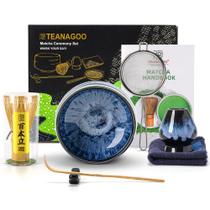 Conjunto de batedor Matcha TEANAGOO de 7 peças, conjunto Matcha para cerimônia, kit Matcha Junware-Blue, conjunto de chá Matcha para fazer café da manhã/café com leite, conjunto de presente Matcha Whisk e tigela com todos os acessórios