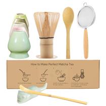 Conjunto de batedores Matcha JavaNest Bamboo de 6 peças com peneira e colher