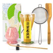 Conjunto de batedores Matcha TEANAGOO de 100 pinos com suporte rosa, 6 unidades Conjunto de batedores Matcha TEANAGOO de 100 pinos com suporte rosa, 6 unidades
