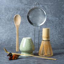 Conjunto de batedores Matcha YIBO com suporte de batedor, colher de cerâmica de bambu Conjunto de batedores Matcha YIBO com suporte de batedor, colher de cerâmica de bambu