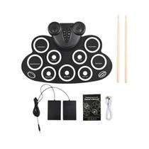 Conjunto de Bateria Eletrônica com 9 Pads, Baquetas, Pedal e Alto-Falante Duplo