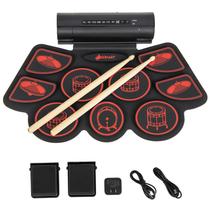 Conjunto de Bateria Eletrônica MEDIMALL 9 Pads Roll-Up com Alto-Falantes Vermelhos