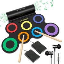 Conjunto de Bateria Eletrônica ROCKSOCKI 7 Pads com Fone de Ouvido - Ideal para Crianças