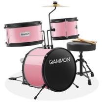 Conjunto de Bateria Gammon Junior 3 Peças - Kit para Iniciantes com Banco Rosa