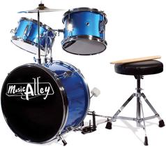 Conjunto de Bateria Infantil Music Alley - 3 Peças com Trono, Prato e Pedal