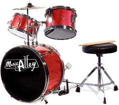 Conjunto de Bateria Infantil Music Alley - 3 Peças com Trono, Prato e Pedal