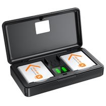 Conjunto de Bateria NP-BN1 (2 unidades) e Carregador (2CH), Kit de Acessórios para Câmera Sony Lithium Ion NPBN1, DSC-WX30, WX50, WX100, WX150, WX200, TX100V, X30, TX10, TF1, WX220, Baterias Recarregáveis Substitutas com Estojo Duplo