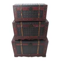 Conjunto de Baus Vermelho Design Abotoado Classico