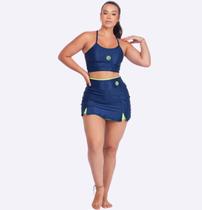 Conjunto De Beach Tennis Treino Musculação Bicolor Leve Canelado Top Alças Ajustáveis Saia Short Embutido Bolsos Laterais