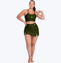 Conjunto De Beach Tennis Treino Musculação Bicolor Leve Canelado Top Alças Ajustáveis Saia Short Embutido Bolsos Laterais