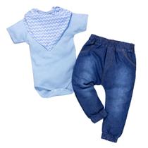 Conjunto de bebê body e calça com bandana azul claro