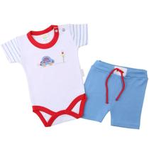 Conjunto De Bebê Body Short Vermelho E Azul