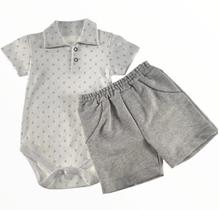 Conjunto de bebê curto body branco estampado e shorts mescla liso ano novo