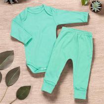 Conjunto de Bebê Longo Básico Verde Claro Veste até 12 Meses