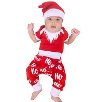 Conjunto de Bebê Natal com Body Calça e Touca Estilizada