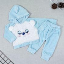 Conjunto de bebê plush capuz e pelucia azul claro