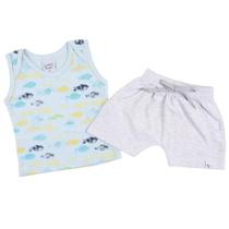 Conjunto De Bebê Regata Short Azul E Cinza