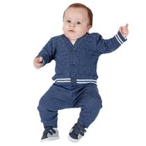 Conjunto de Bebê Tricô Kids Com Casaco e Calça Azul Mescla Conjunto de Bebê Tricô Kids Com Casaco e Calça Azul Mescla
