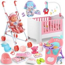 Conjunto de berço Baby Doll YIYBM 11" Doll Stroller 24 acessórios