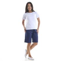 Conjunto de Bermuda de Brim Colorida e Camiseta Branca 100% Algodão Cor:Azul marinhoTamanho:EXG Conjunto de Bermuda de Brim Colorida e Camiseta Branca 100% Algodão Cor:Azul marinhoTamanho:EXG
