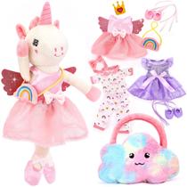 Conjunto de bichos de pelúcia de boneca bailarina com 3 roupas e bolsa de pelúcia