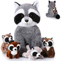 Conjunto de bichos de pelúcia Harrycle Raccoon com 4 bebês de pelúcia de 32 cm
