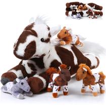 Conjunto de bichos de pelúcia Lenwen Horse com 4 bebês, brinquedo de pelúcia de 45 cm