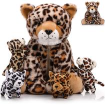 Conjunto de bichos de pelúcia Silipull Cheetah 35 cm com 4 filhotes de 12 cm