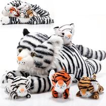 Conjunto de bichos de pelúcia Threan Tiger com mamãe de 16 polegadas e 4 filhotes