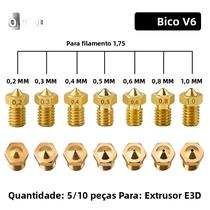 Conjunto De Bicos De Latão Para Extrusora De Impressora 3D V5 V6 Tamanhos 0,2-1,0mm 5 Ou 10 Peças
