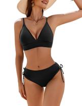 Conjunto de biquíni AI'MAGE 2025 para mulheres de cintura alta e decote em V preto Conjunto de biquíni AI'MAGE 2025 para mulheres de cintura alta e decote em V preto