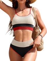 Conjunto de biquíni AI'MAGE feminino de cintura alta para controle de barriga bege S