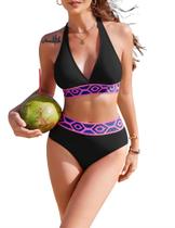 Conjunto de biquíni AI'MAGE, maiô feminino de cintura alta, preto, médio