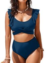 Conjunto de biquíni Aleumdr com babados e cintura alta para mulheres