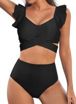 Conjunto de biquíni Aleumdr com babados e cintura alta para mulheres