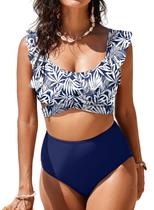Conjunto de biquíni Aleumdr com babados e cintura alta para mulheres