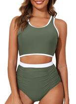 Conjunto de biquíni Aleumdr, roupa de banho feminina, cintura alta, verde 2024 Conjunto de biquíni Aleumdr, roupa de banho feminina, cintura alta, verde 2024