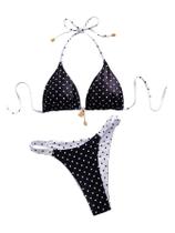 Conjunto de biquíni BEAUDRM Polka Dots reversível com corda única para mulheres Conjunto de biquíni BEAUDRM Polka Dots reversível com corda única para mulheres