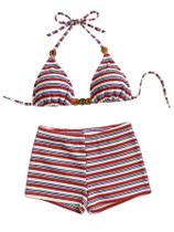 Conjunto de biquíni BEAUDRM Y2K Striped Triangle Boyshorts azul/vermelho Conjunto de biquíni BEAUDRM Y2K Striped Triangle Boyshorts azul/vermelho