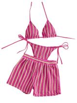 Conjunto de biquíni BEAUDRM Y2k Striped Triangle Halter para mulheres Conjunto de biquíni BEAUDRM Y2k Striped Triangle Halter para mulheres